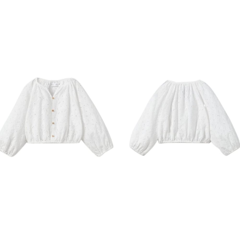 ZARA SWISS EMBROIDERY COTTON BLOUSE OYSTER WHITE | 6167/497